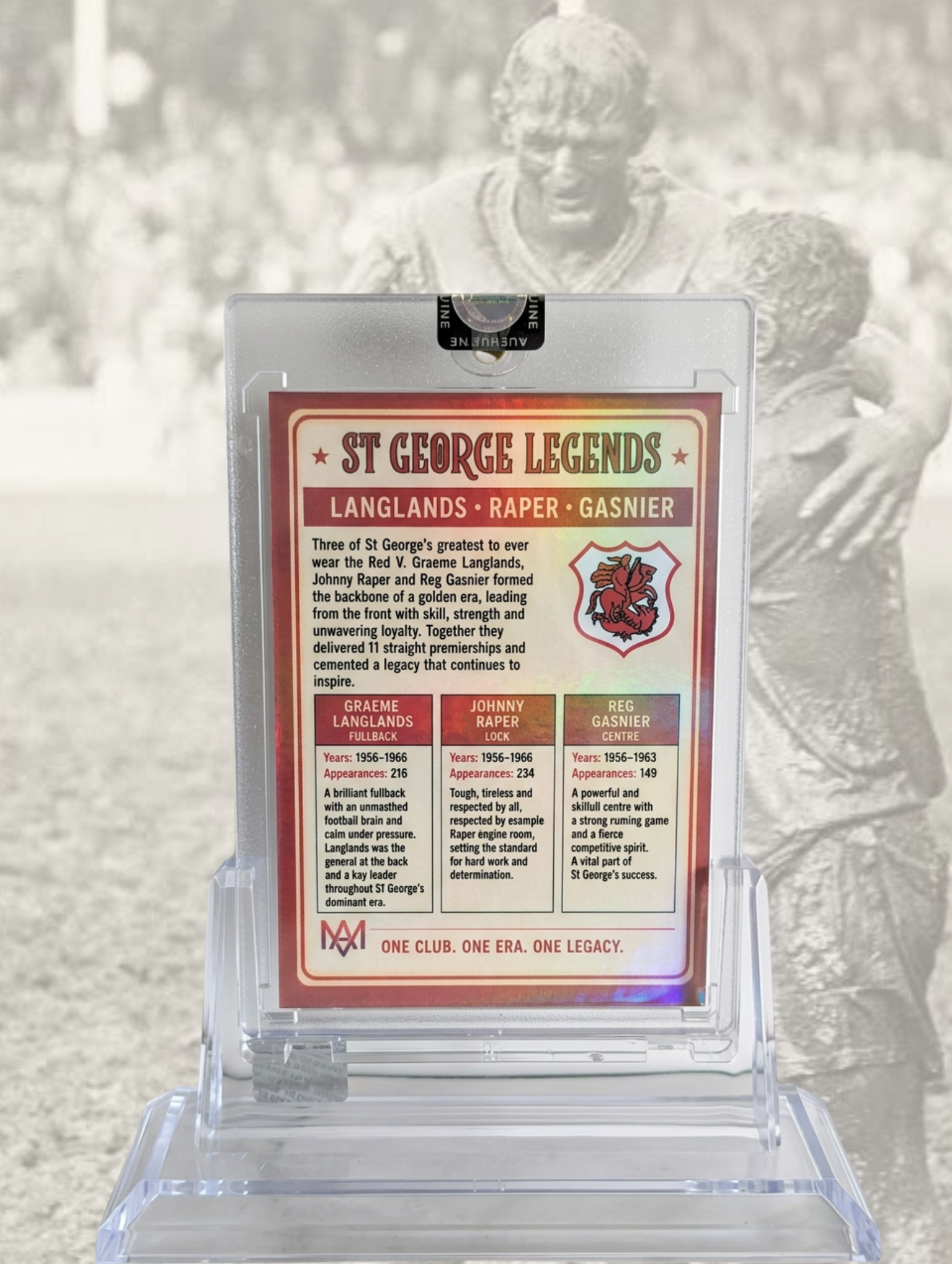 St George Holy Trinity Legends Card — acrylic display slab back view
