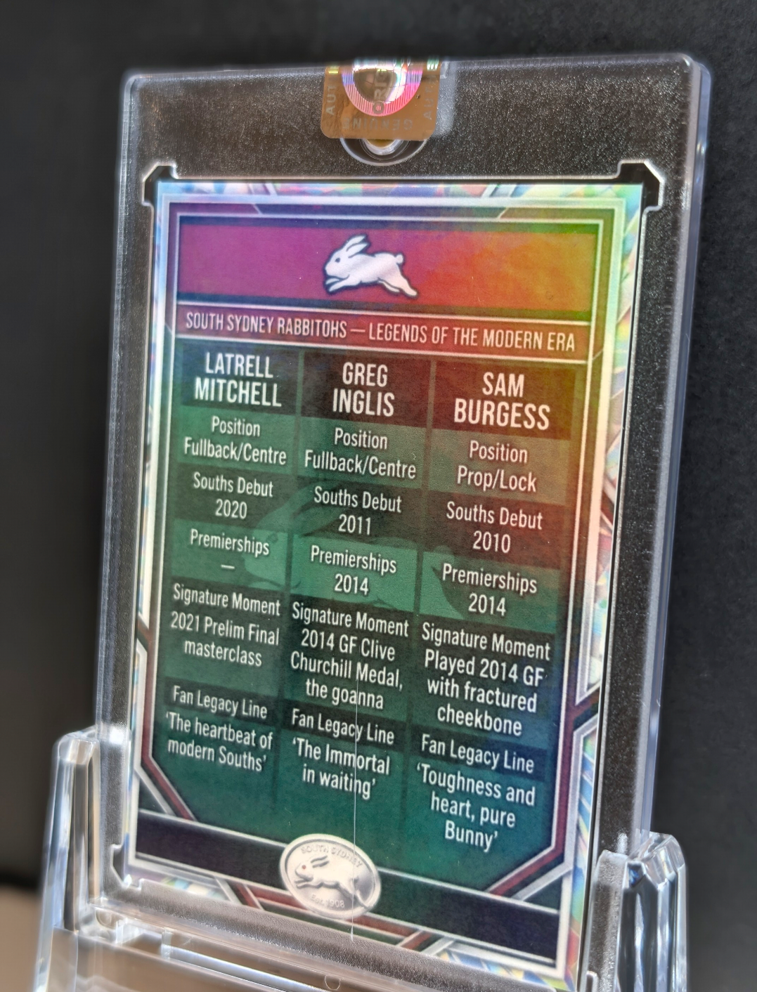 South Sydney Rabbitohs Legends Cracked Ice card detail