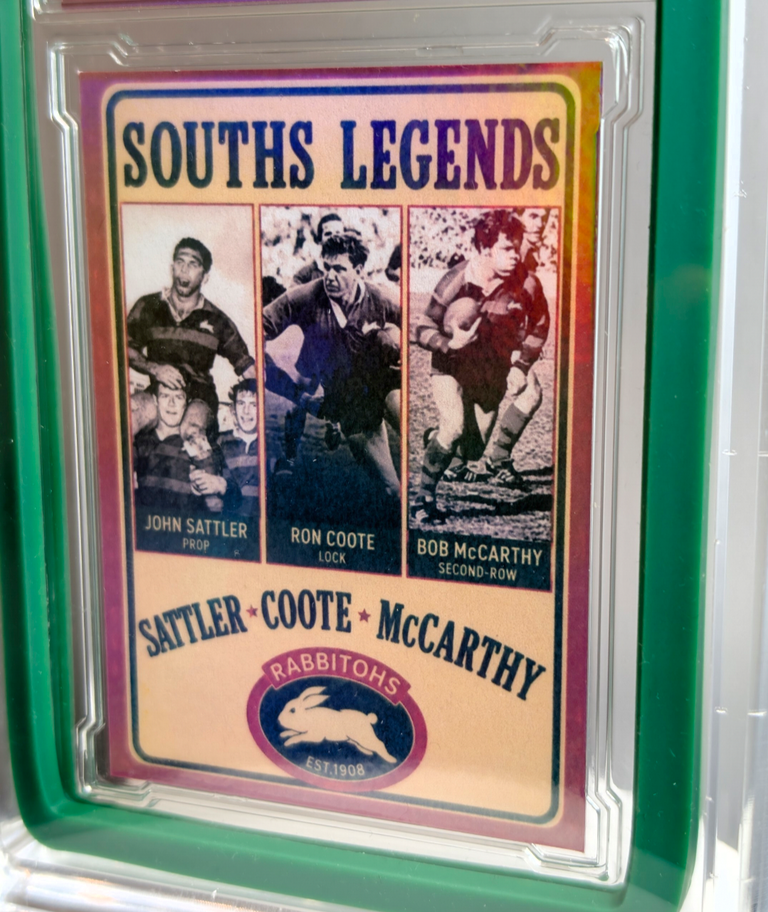 South Sydney Rabbitohs Legends Luxe Acrylic Slab by MAV Collectables — reverse view with Souths Legends label